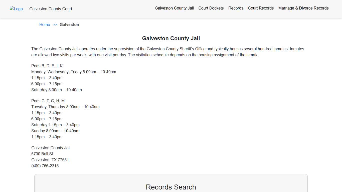 Galveston County Jail Galveston TX County Court